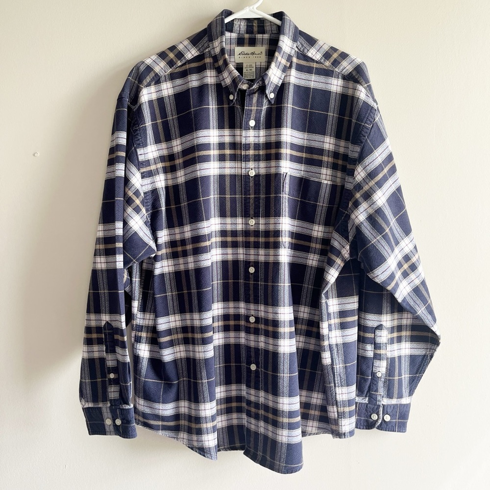 Eddie Bauer Vintage Thick Cotton Plaid Button Down Shirt Sz XL